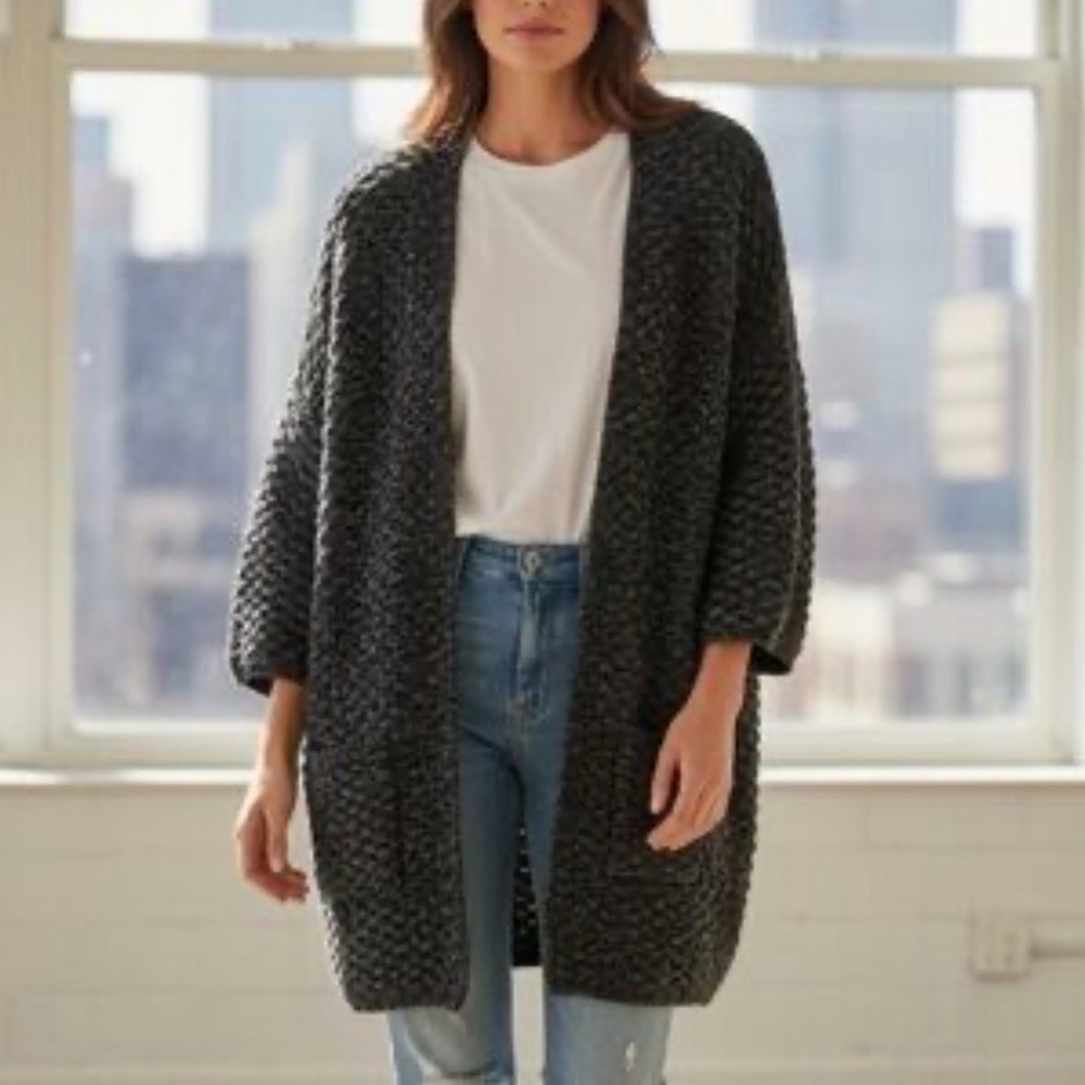 BCBGMaxAzria Open Front Square Weave Metallic Cardigan Sweater